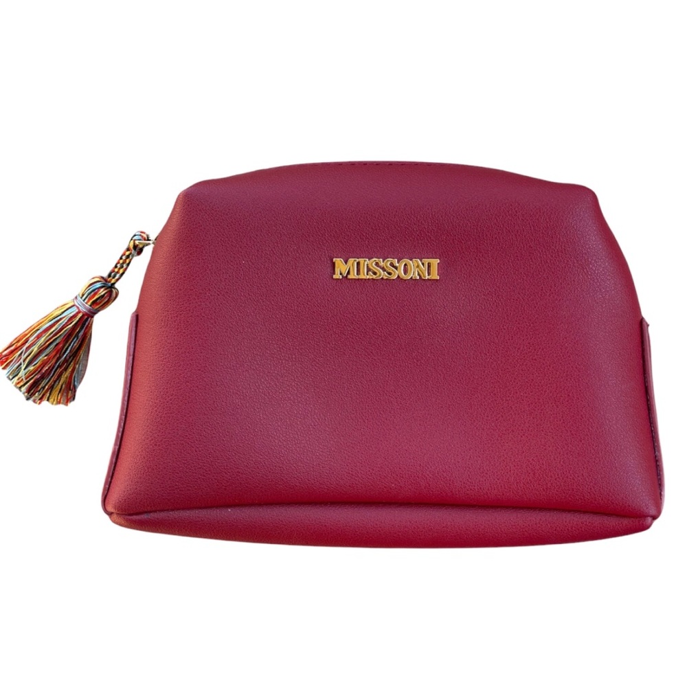 Missoni Deep Red Gold Hardware Tassel Accent Zip Pouch Bag